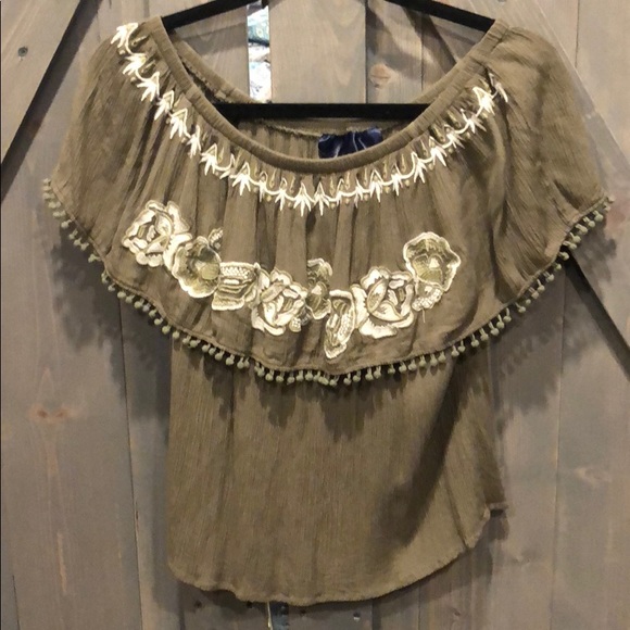 Army Green Off the Shoulder Top - Picture 1 of 1